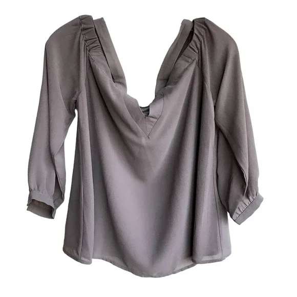 Entro Lilac Taupe Off the Shoulder Blouse - Picture 5 of 7